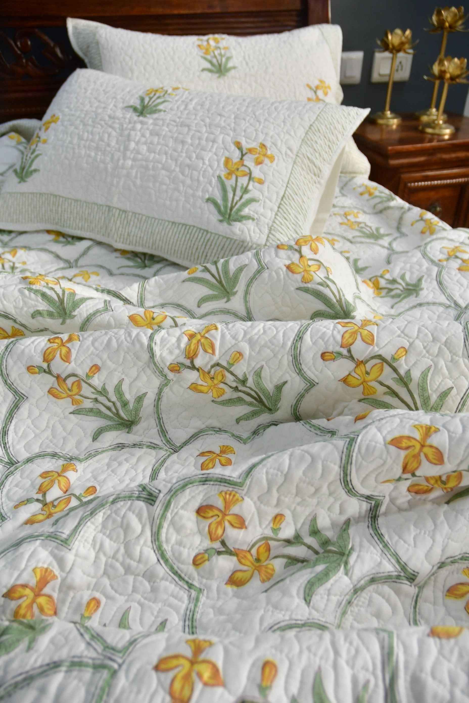 Yellow Jaal Handblock Bedcover : Timeless Design