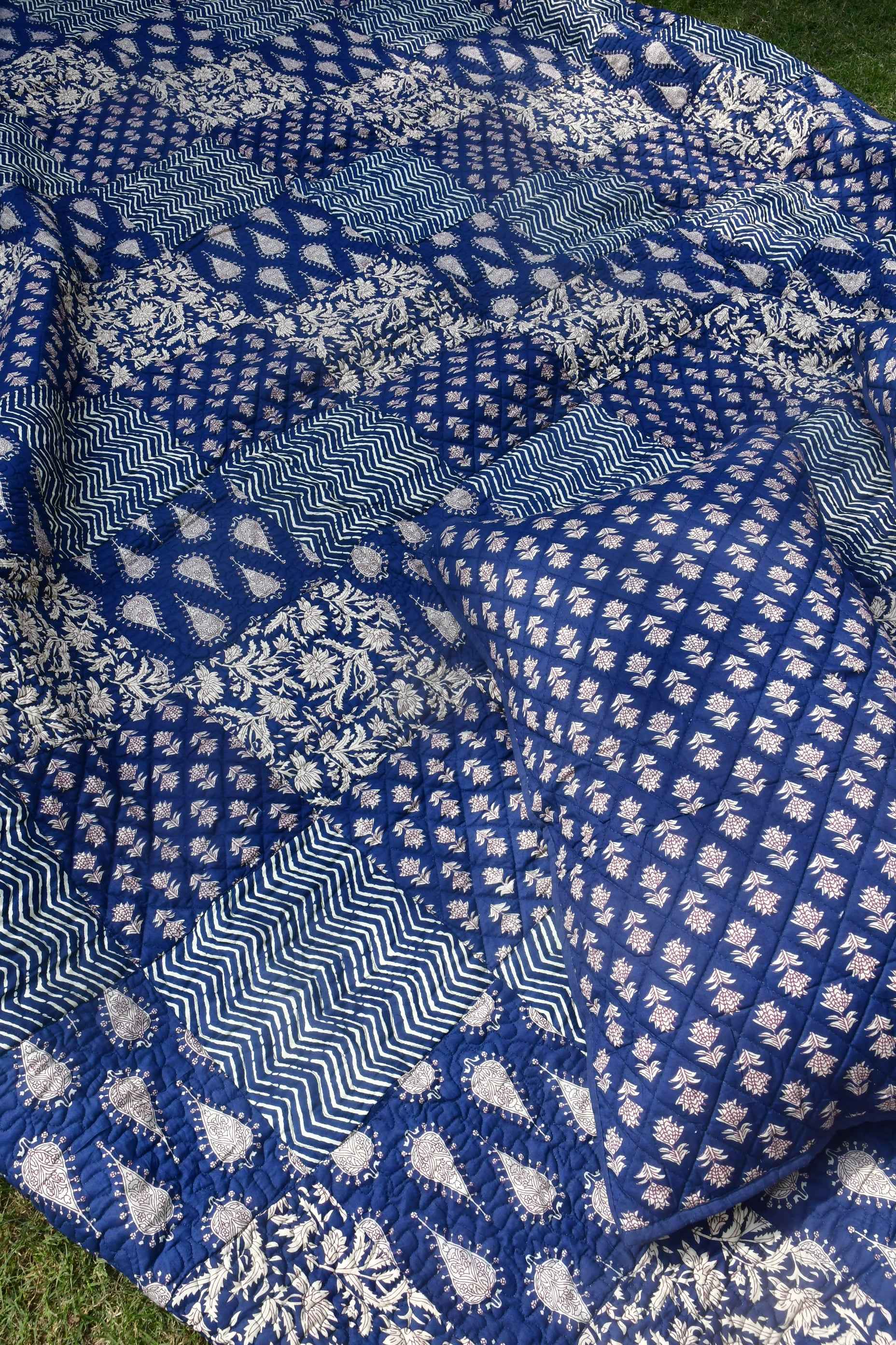 Indigo Dabu Print Quilted Bedcover : Effortlessly Classy