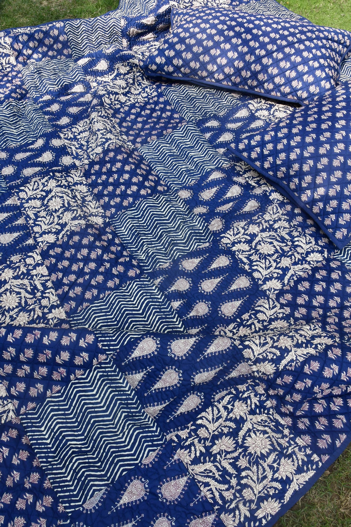 Indigo Dabu Print Quilted bedcover Premium