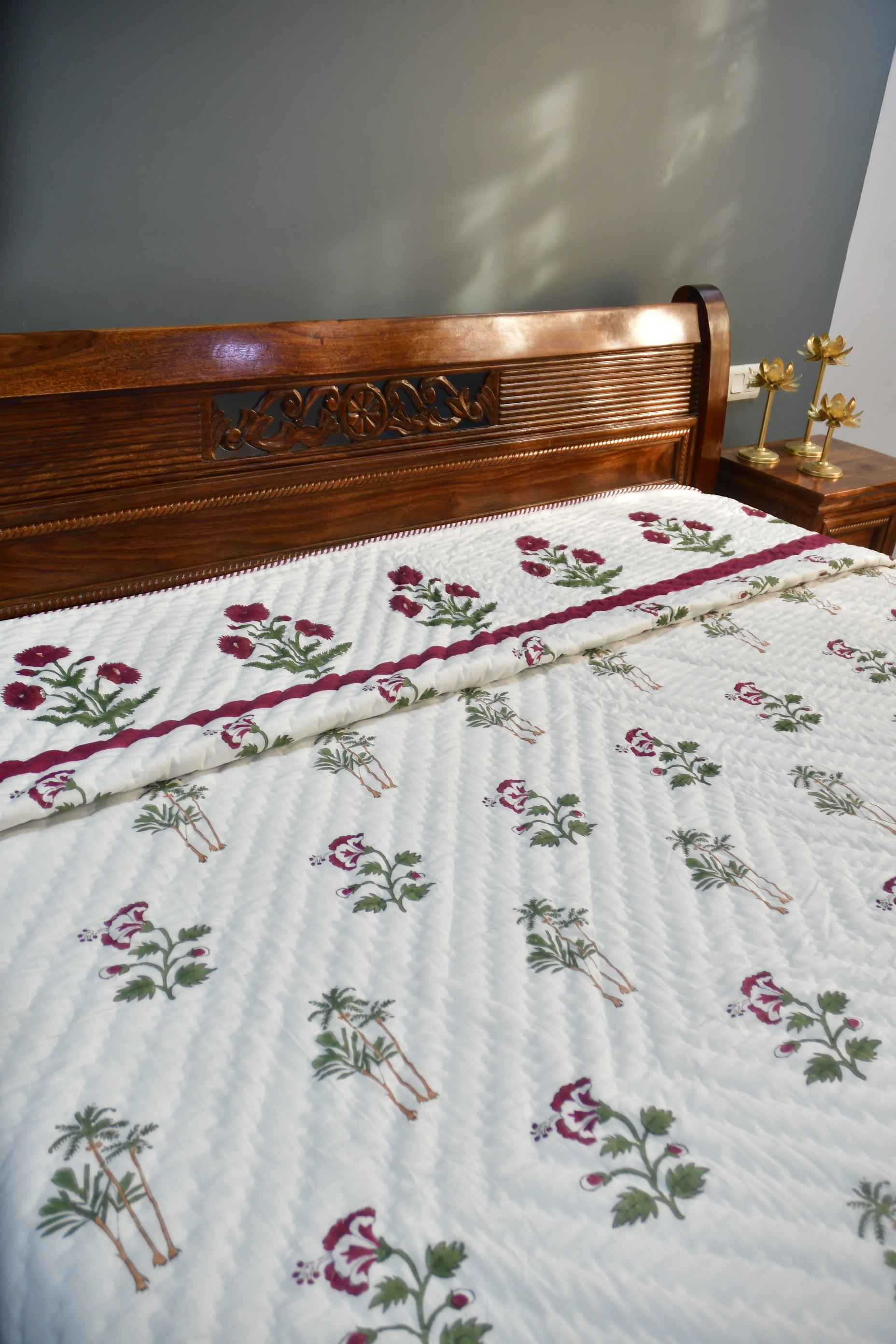 Red Poppy Reversible Quilt | Hand-Blocked Design