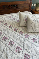 Pink And Ivory Quilted Handblock Bedcover