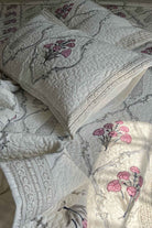 Pink And Ivory Quilted Handblock Bedcover