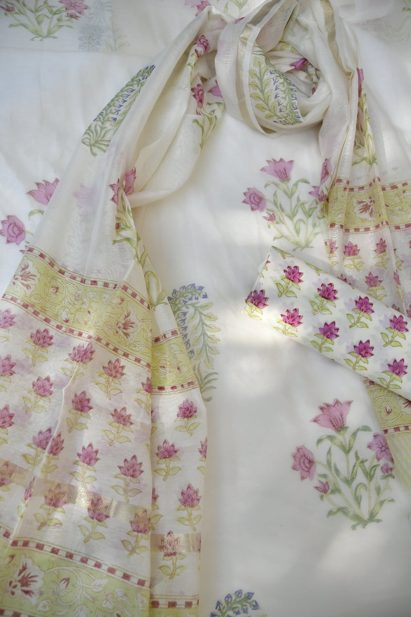 Floral fabric with pink flowers on a white background