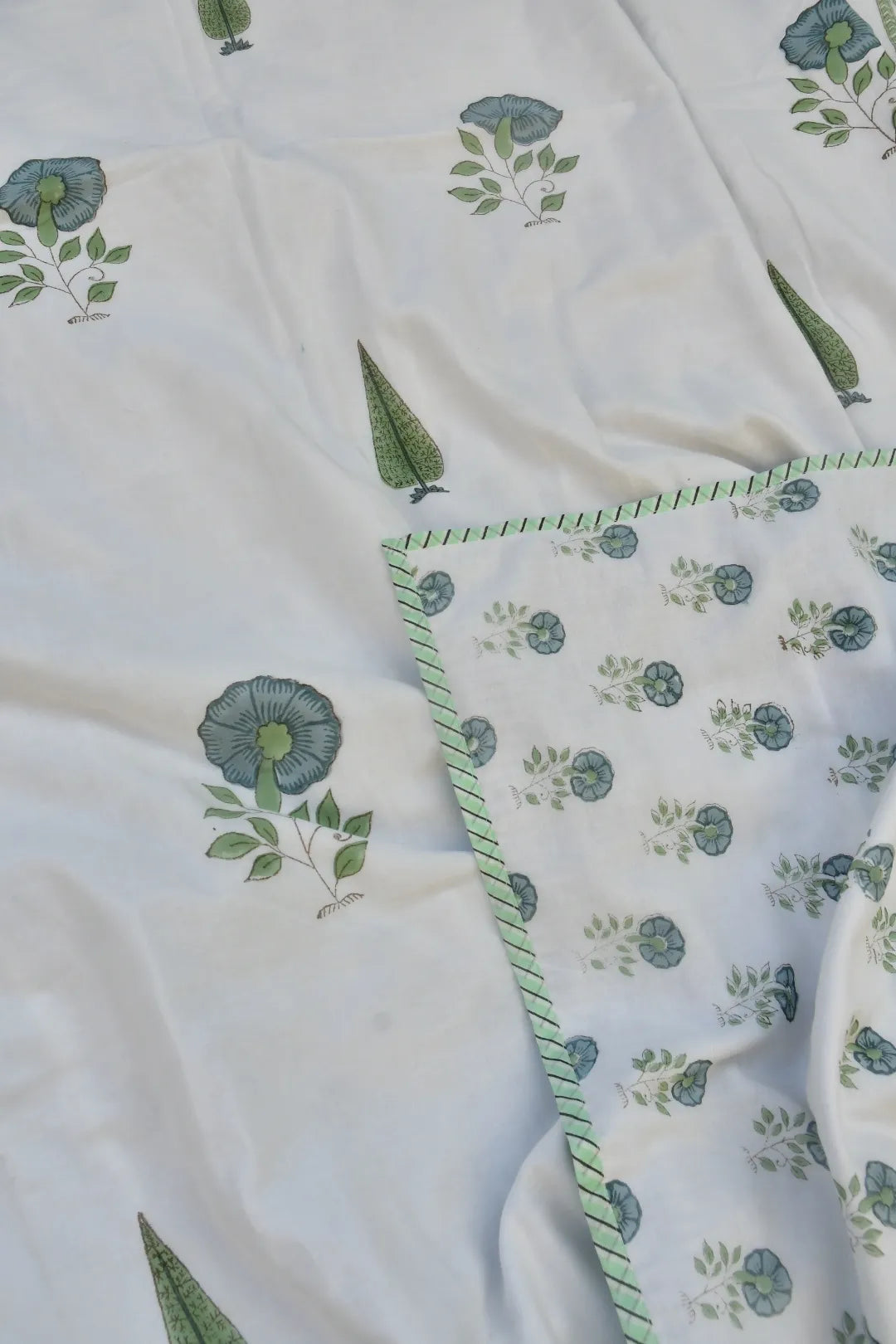 White Jauri Dohar with green floral patterns