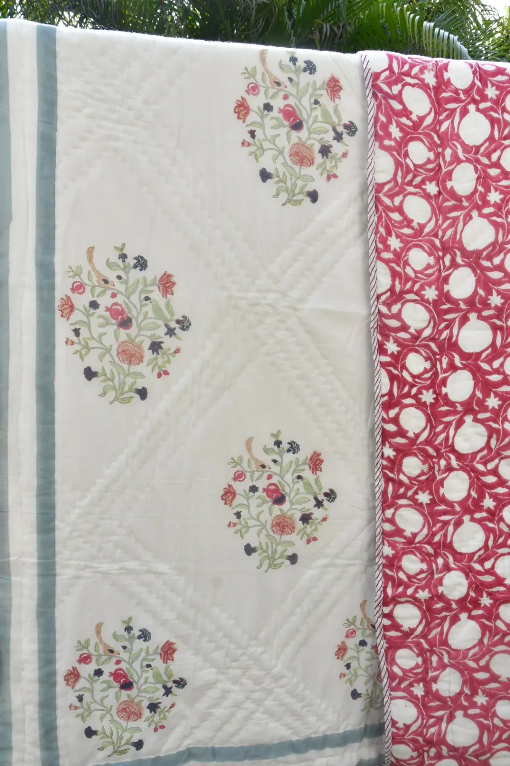 Jaipuri Rajai White and Red 