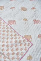 Pink Elephant hand block printed reversible mulmul cotton Jaipuri quilt 90 × 108 inches