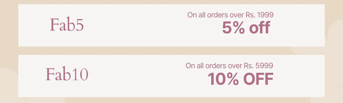 Promotional text overlay with discount offers on a beige background