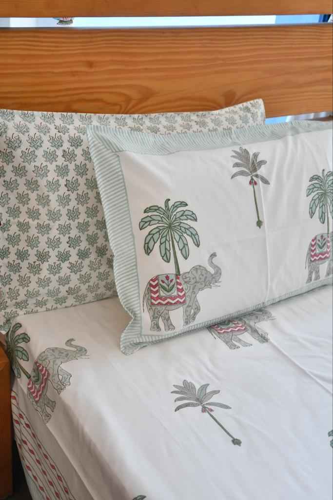 Royal Elephant Bedsheet | Hand-Blocked Design : Majestic Charm