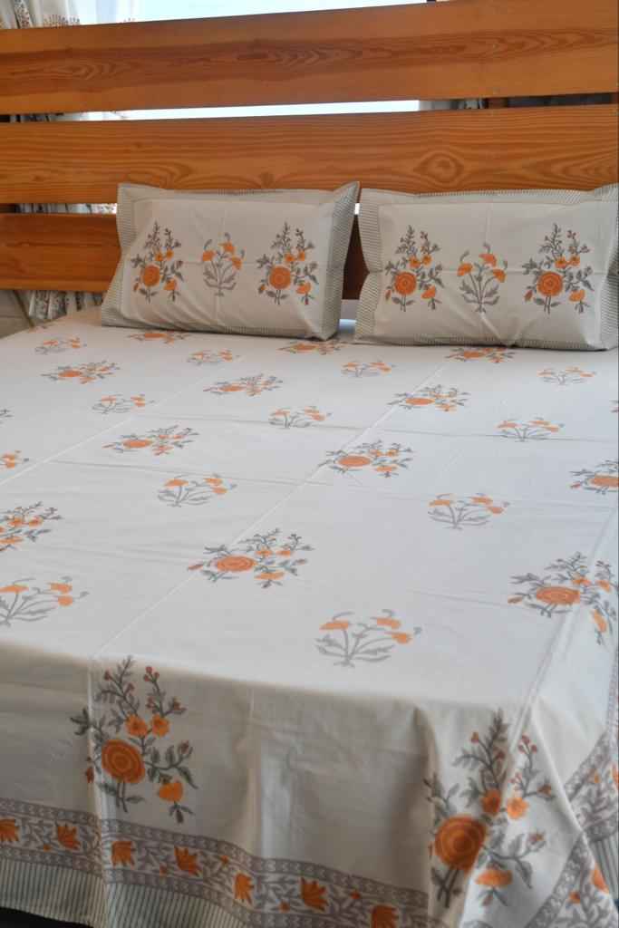 Gul Kesari Cotton Bedsheet Beige Collection