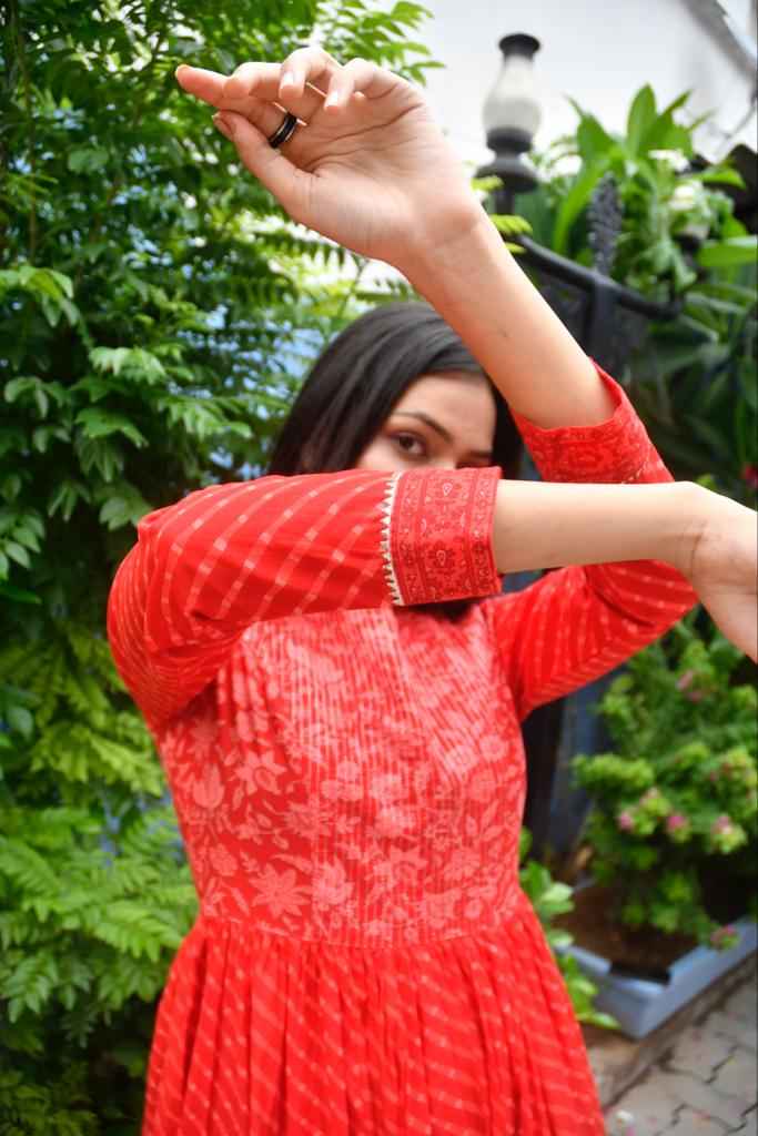 Red Lehariya Anarkali Kurta : Ethnic Elegance