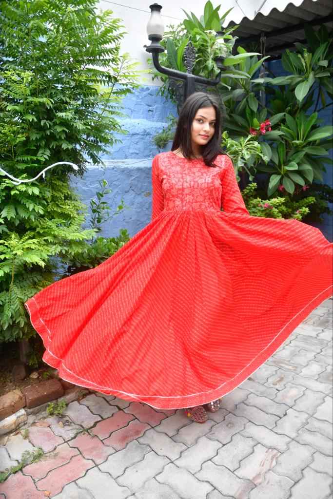 Red Lehariya Anarkali Kurta : Ethnic Elegance