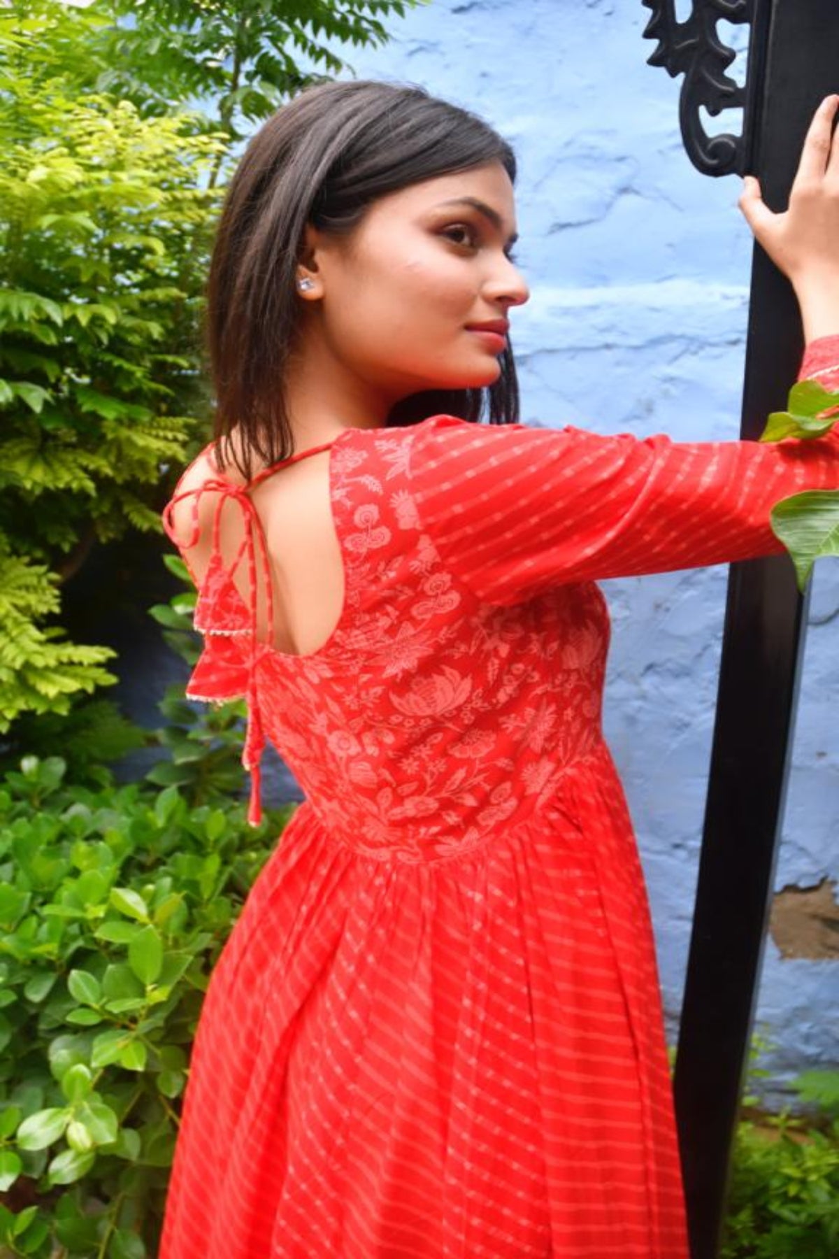 Red Lehariya Anarkali Kurta Premium cotton