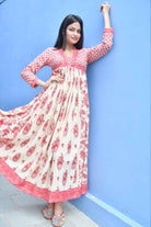 Cream Floral Anarkali Kurta Traditional Handblocked