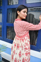 Cream Floral Anarkali Kurta Traditional Handblocked