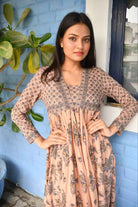 Hand Block Blush Floral Anarkali Kurta handblocked