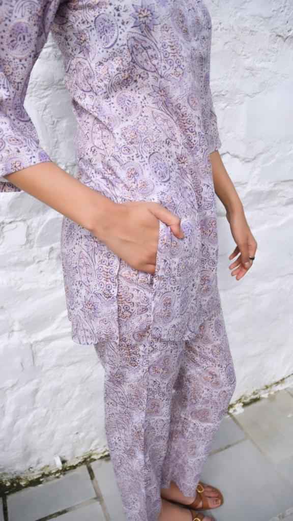 Lilac Floral Handblock Co-ord Set: Effortless Style