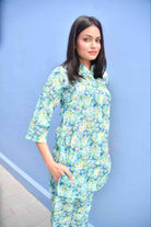 Green Floral Co-ord set Handblock: Lightweight fabric