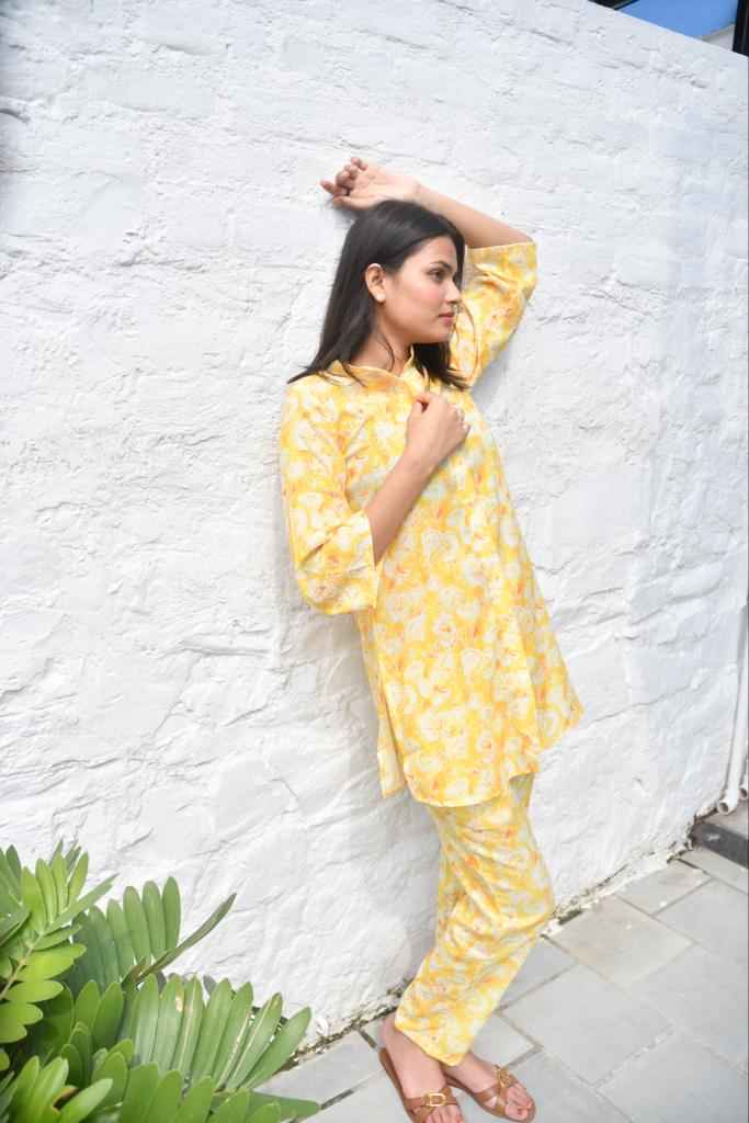 Yellow n White Floral Co-ord set : Playful and Breezy