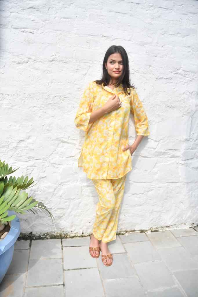 Yellow n White Floral Co-ord set : Playful and Breezy