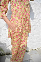 Mustard Green Co-Ord Set,Floral Print, Soft Cotton