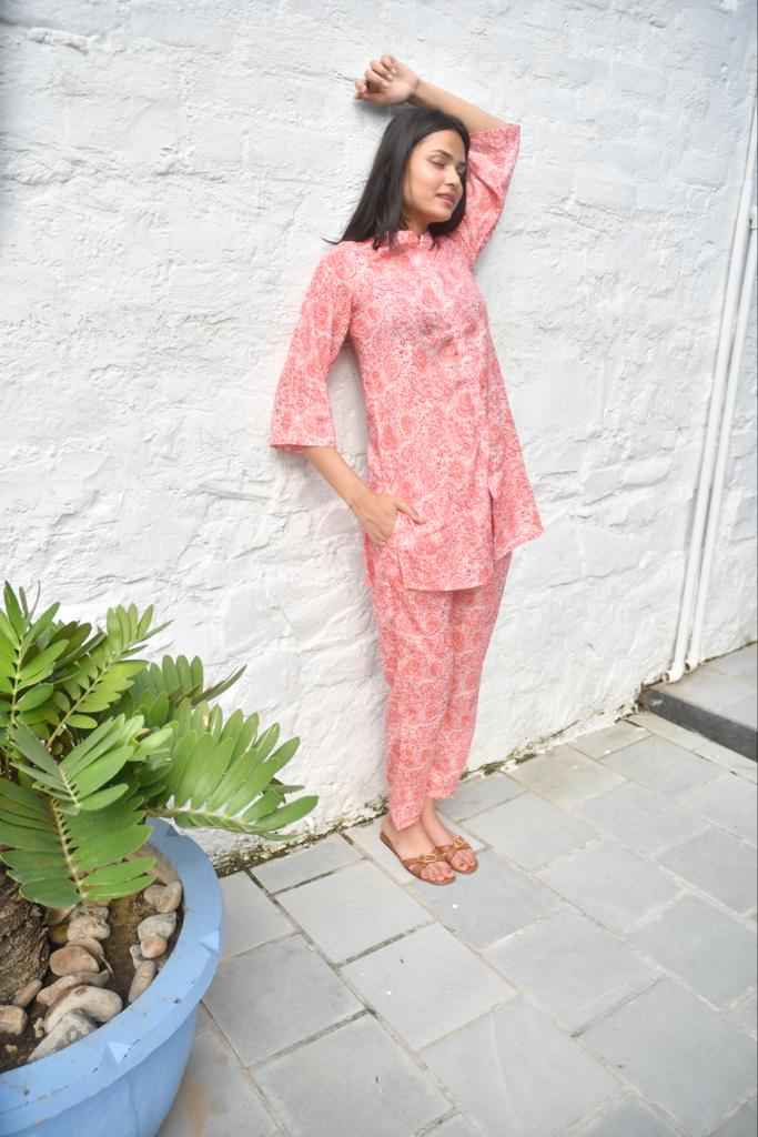 Pretty Peach Floral Co-ord Set : Blossom into Beauty