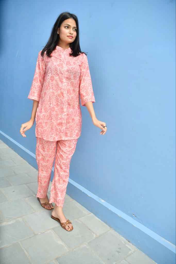 Pretty Peach Floral Co-ord Set : Blossom into Beauty