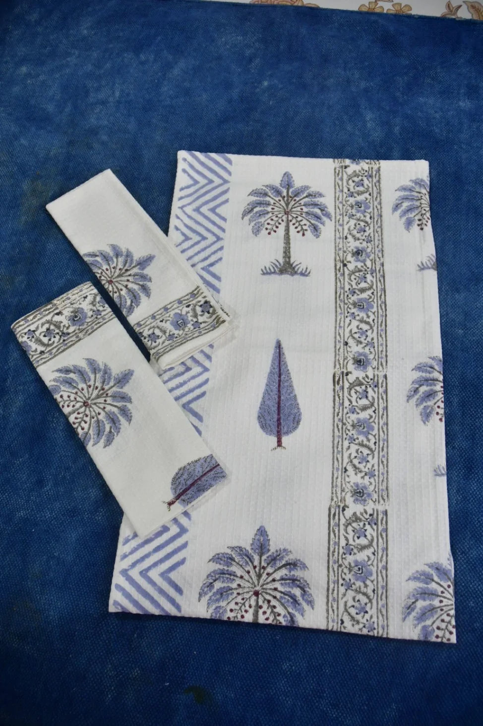 Blue cotton towel set block print design 