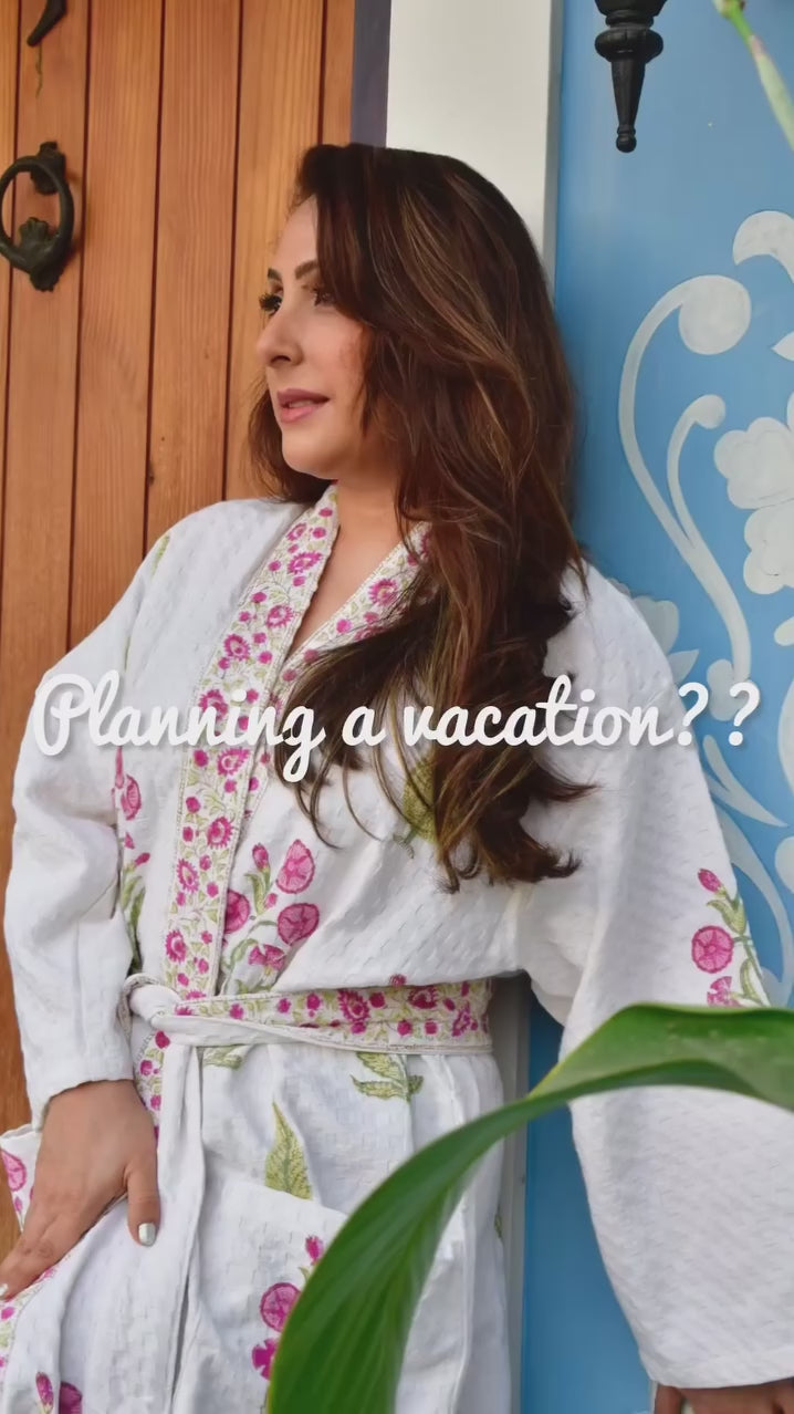 Model wearing bathrobe